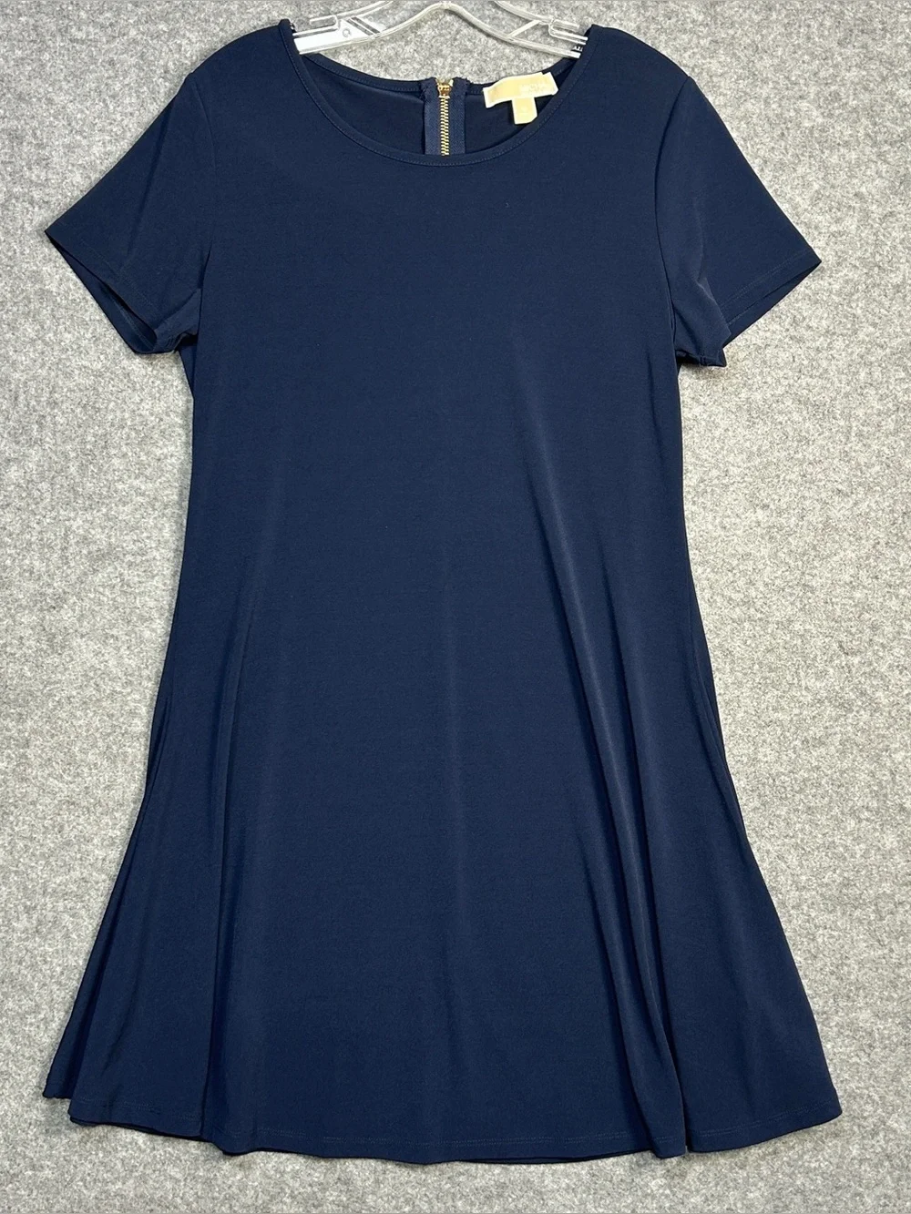 Michael Kors M Navy Zip Back Slinky A-Line Dress Flirty Swing Day/Night New